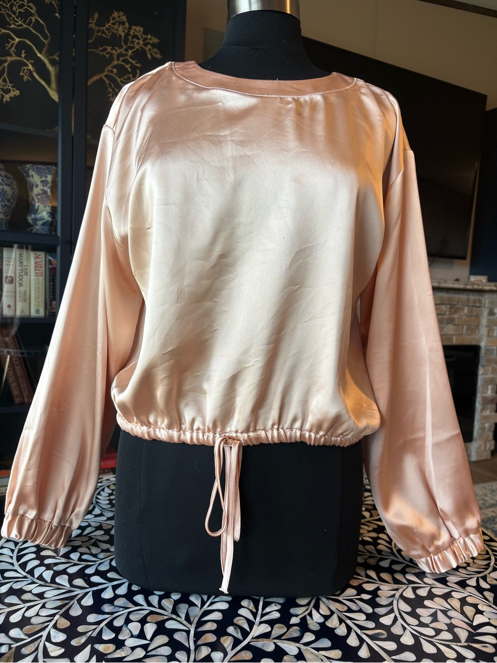 LOFT Satin Blush Drawstring Hem Blouse